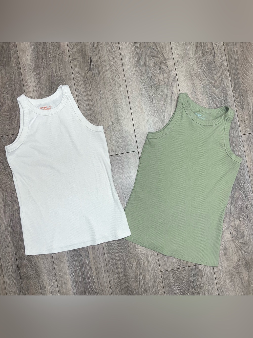 Girls Cat & Jack Tank Tops Bundle Of 2 White & Green Sleeveless XL (14)